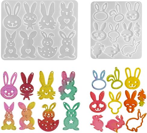 2 Pcs Rabbit Pendant Mold for Resin, Soap, Candle, and Jewelry Making, Bunny Shapes Ornament Silicone Mould for Easter Crafting Projects in Saudi Arabia