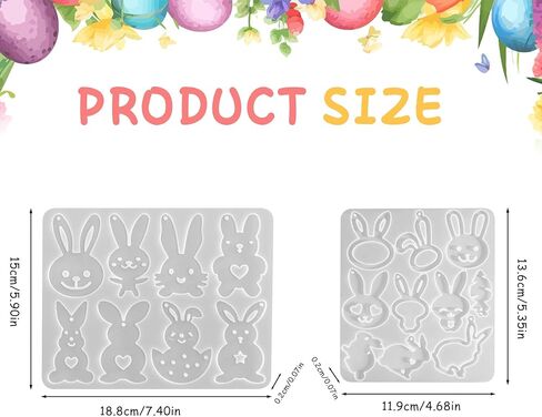 2 Pcs Rabbit Pendant Mold for Resin, Soap, Candle, and Jewelry Making, Bunny Shapes Ornament Silicone Mould for Easter Crafting Projects in Saudi Arabia