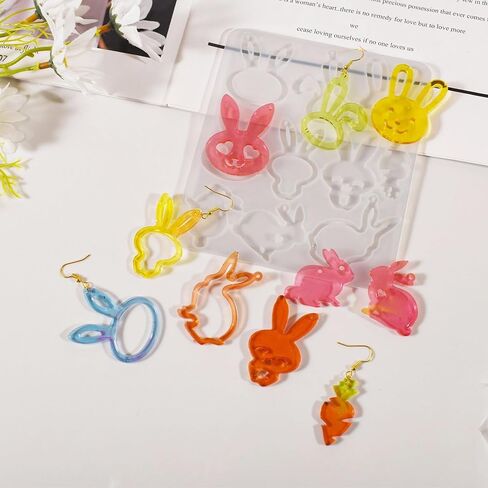 2 Pcs Rabbit Pendant Mold for Resin, Soap, Candle, and Jewelry Making, Bunny Shapes Ornament Silicone Mould for Easter Crafting Projects in Saudi Arabia
