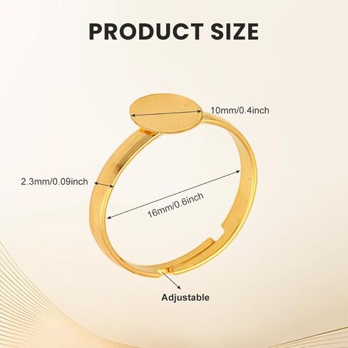20Pcs Gold Metal Adjustable Blank Rings with 10mm Round Flat Pad Base Finger Ring Trays Components DIY Jewelry Making Kits Accessory in Saudi Arabia