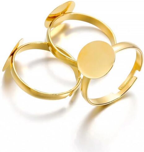 20Pcs Gold Metal Adjustable Blank Rings with 10mm Round Flat Pad Base Finger Ring Trays Components DIY Jewelry Making Kits Accessory in Saudi Arabia