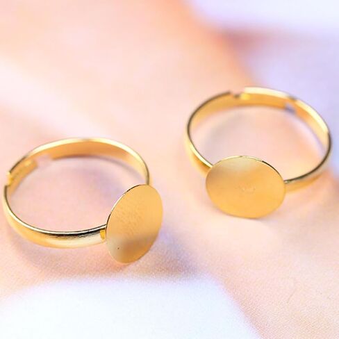 20Pcs Gold Metal Adjustable Blank Rings with 10mm Round Flat Pad Base Finger Ring Trays Components DIY Jewelry Making Kits Accessory in Saudi Arabia