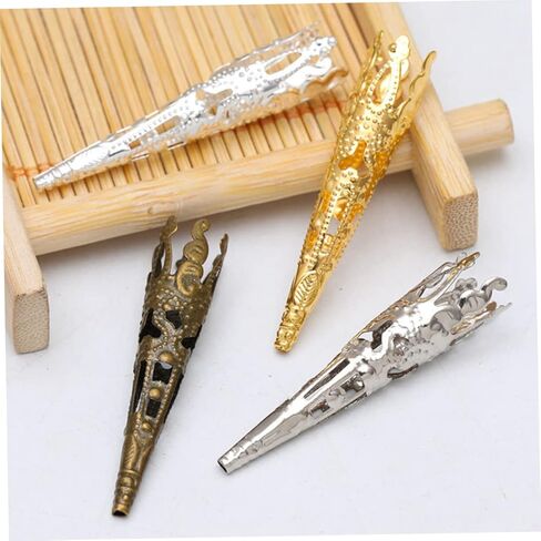 IMIKEYA 100pcs Silver Long Cone Bead Caps - Metal Filigree Spacers for Jingle Dress Jewelry Making in Saudi Arabia