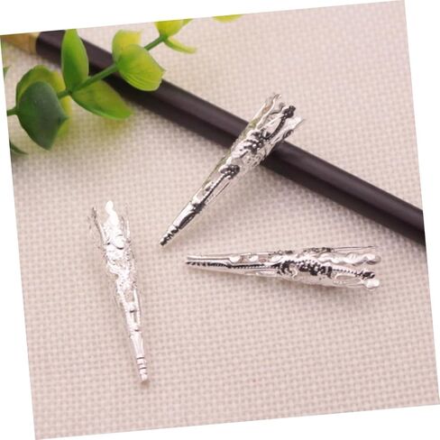 IMIKEYA 100pcs Silver Long Cone Bead Caps - Metal Filigree Spacers for Jingle Dress Jewelry Making in Saudi Arabia