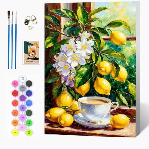 Auremi Lemon Paint by Number Kits with Framed, DIY Landscape Paint by Number Canvas for Adults, Easy Acrylic in Canvas with Brushes for Decor 20x30cm in Saudi Arabia