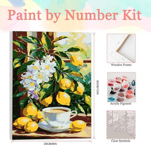 Auremi Lemon Paint by Number Kits with Framed, DIY Landscape Paint by Number Canvas for Adults, Easy Acrylic in Canvas with Brushes for Decor 20x30cm in Saudi Arabia