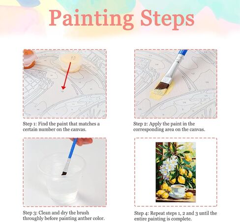 Auremi Lemon Paint by Number Kits with Framed, DIY Landscape Paint by Number Canvas for Adults, Easy Acrylic in Canvas with Brushes for Decor 20x30cm in Saudi Arabia