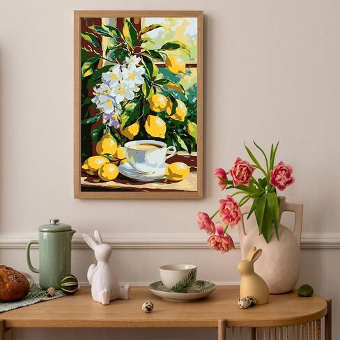 Auremi Lemon Paint by Number Kits with Framed, DIY Landscape Paint by Number Canvas for Adults, Easy Acrylic in Canvas with Brushes for Decor 20x30cm in Saudi Arabia
