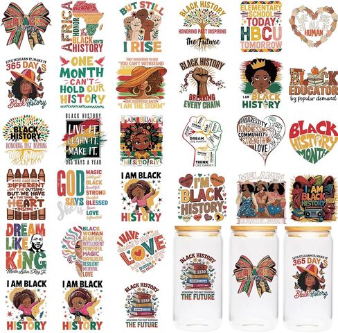 UV DTF Cup Wrap - 30 Sheet Black History Month UV DTF Transfer Stickers, Inspirational Cup Wraps for Glass, Heritage Decals, DIY Crafts for Community Activists in Saudi Arabia
