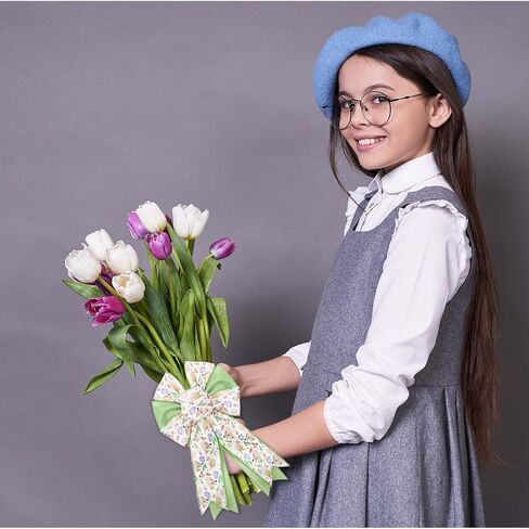 2 لفات من شريط حافة سلكية لعيد الفصح، ألوان مائية خضراء، أرنب عيد الفصح، بيض التوليب، شريط قماشي مطبوع لتغليف الهدايا، إكليل القوس، صنع اللوازم الحرفية لعطلات الربيع in Kuwait