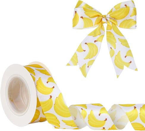 Banana Ribbon 5 Yards 1 Inch Yellow Printed Grosgrain Hair Bow Making Cute Food Fruit Ribbon for Gift Wrapping Wreath Floral Ribbons for Crafts Flower Bouquet Sewing DIY Party Decor Birthday Kitchen in Saudi Arabia