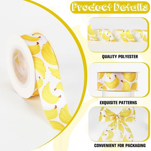 Banana Ribbon 5 Yards 1 Inch Yellow Printed Grosgrain Hair Bow Making Cute Food Fruit Ribbon for Gift Wrapping Wreath Floral Ribbons for Crafts Flower Bouquet Sewing DIY Party Decor Birthday Kitchen in Saudi Arabia