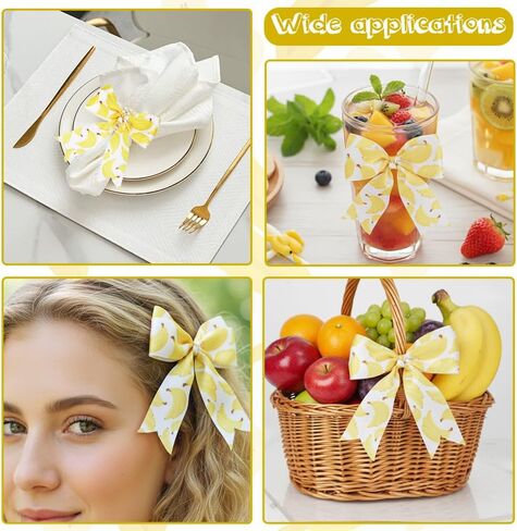 Banana Ribbon 5 Yards 1 Inch Yellow Printed Grosgrain Hair Bow Making Cute Food Fruit Ribbon for Gift Wrapping Wreath Floral Ribbons for Crafts Flower Bouquet Sewing DIY Party Decor Birthday Kitchen in Saudi Arabia