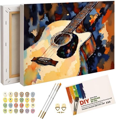 Music Art Paint by Numbers Kit for Adults - DIY Watercolor Guitar Painting on Canvas 12X16IN framed, Acrylic Paint Set, Suitable for Beginners, Artistic Music Wall Art for Home Decoration or Gifts in Saudi Arabia