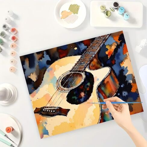 Music Art Paint by Numbers Kit for Adults - DIY Watercolor Guitar Painting on Canvas 12X16IN framed, Acrylic Paint Set, Suitable for Beginners, Artistic Music Wall Art for Home Decoration or Gifts in Saudi Arabia