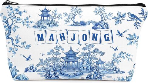 Empty Mahjong Tile Bag with Zipper – Chinoiserie Mah Jongg Gifts for for Women, Carrying Bag for Standard 1.2 Inch American Mahjong Tiles Accessories, 13x7.8 Inch Waterproof Polyester (Case Only) in Saudi Arabia