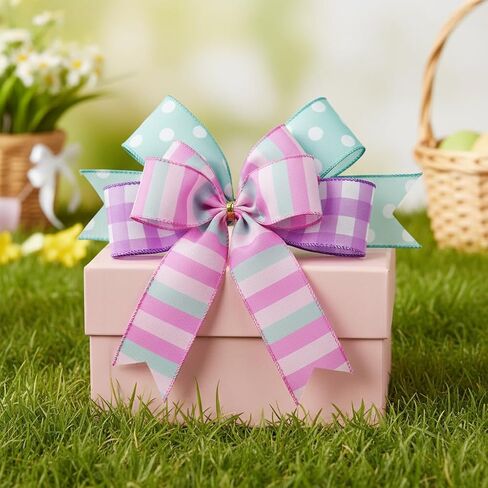 4PCS Easter Wired Ribbon Rolls, Spring Pastel Wired Edge Ribbon for Gift Wrapping, DIY Craft Fabric Ribbons, Holiday Decor, Bunny Ribbon with Wire for Wreaths,20 Yards in Saudi Arabia