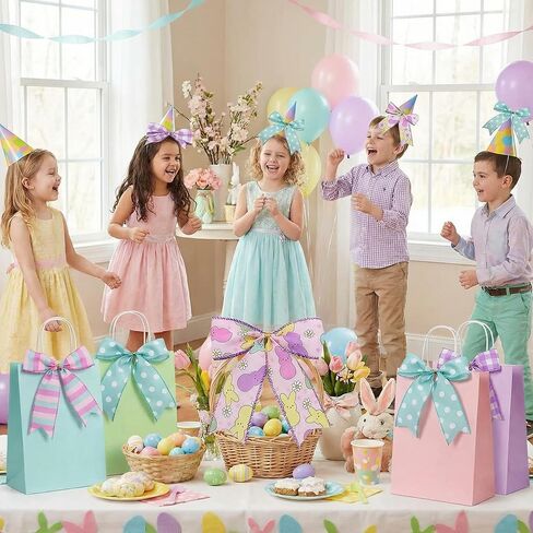 4PCS Easter Wired Ribbon Rolls, Spring Pastel Wired Edge Ribbon for Gift Wrapping, DIY Craft Fabric Ribbons, Holiday Decor, Bunny Ribbon with Wire for Wreaths,20 Yards in Saudi Arabia