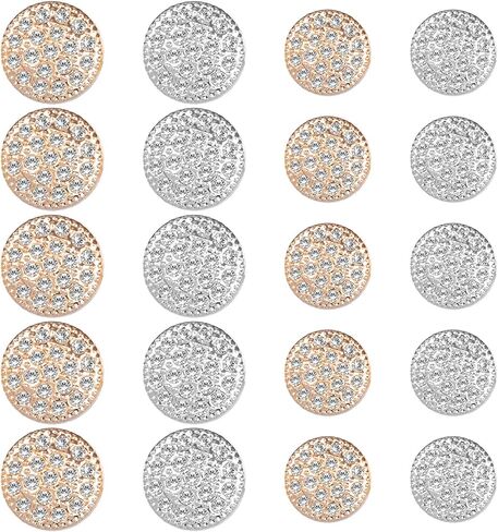 20 Pcs Rhinestone Buttons for Clothing, Silver Gold Rhinestone Buttons, 4 Sizes Round Button Crystal Diamond Embellishments Sew on Clothing Decorative Button for Wedding DIY Jewelry Making Decoration in Saudi Arabia