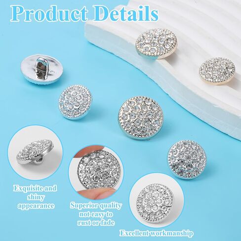 20 Pcs Rhinestone Buttons for Clothing, Silver Gold Rhinestone Buttons, 4 Sizes Round Button Crystal Diamond Embellishments Sew on Clothing Decorative Button for Wedding DIY Jewelry Making Decoration in Saudi Arabia