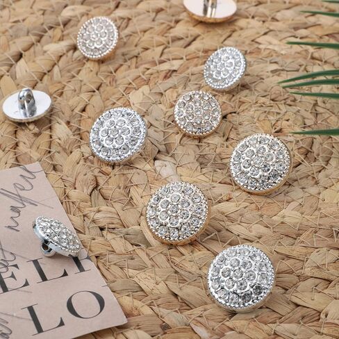 20 Pcs Rhinestone Buttons for Clothing, Silver Gold Rhinestone Buttons, 4 Sizes Round Button Crystal Diamond Embellishments Sew on Clothing Decorative Button for Wedding DIY Jewelry Making Decoration in Saudi Arabia