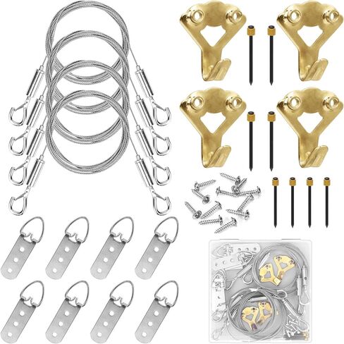 4 Pack Picture Hanging Wire Kit, Heavy Duty Picture Hanging Kit for Frames & Mirrors up to 50lbs, Includes Adjustable 2m Steel Wires, D Rings & Screws, Wall Hanging Kit for Home & Office Décor in Saudi Arabia