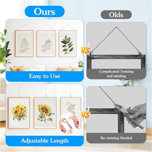 4 Pack Picture Hanging Wire Kit, Heavy Duty Picture Hanging Kit for Frames & Mirrors up to 50lbs, Includes Adjustable 2m Steel Wires, D Rings & Screws, Wall Hanging Kit for Home & Office Décor in Saudi Arabia