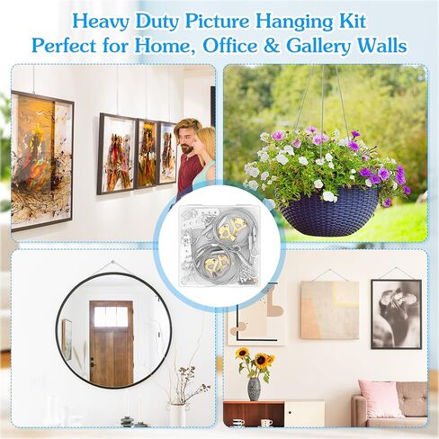 4 Pack Picture Hanging Wire Kit, Heavy Duty Picture Hanging Kit for Frames & Mirrors up to 50lbs, Includes Adjustable 2m Steel Wires, D Rings & Screws, Wall Hanging Kit for Home & Office Décor in Saudi Arabia