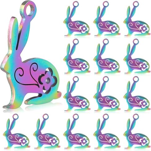 TXIN 20 Pieces Stainless Steel Rabbit Charms, Easter Bunny Pendants with Hollow Flower, Small Animal Metal Charms with 1.5mm Hole for Bracelets Necklaces Earrings DIY Jewelry Making in Saudi Arabia