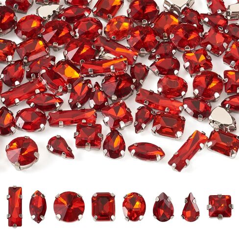 FASHEWELRY 80Pcs Emerald Sew on Rhinestones Green Faceted Glass Rhinestones Mixed Shapes Sew on Crystal Gems with Metal Claw for Jewelry Crafts Clothes Shoes Costume Garment in Saudi Arabia