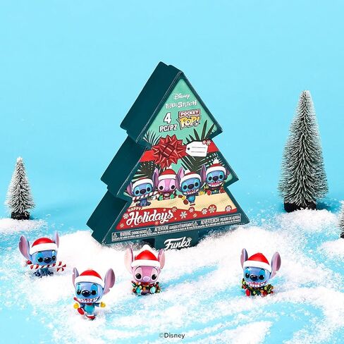 فانكو بوكيت بوب! Stitch Holiday - عبوة من 4 صناديق شجرة - ديزني: Lilo & Stitch - سلسلة مفاتيح جديدة - شخصية صغيرة قابلة للتجميع - حشو تخزين - فكرة هدية - بضائع رسمية - عشاق ديزني/بيكسار in Kuwait