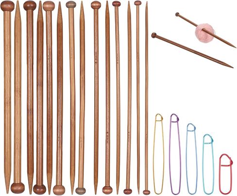 Sibba 7 Pairs Bamboo Knittinig Needles Set, Natural Wooden Knitting Needles for Beginners, Single Point Straight Long Needle for Sweater Shawl Scarf Socks Gloves in Saudi Arabia
