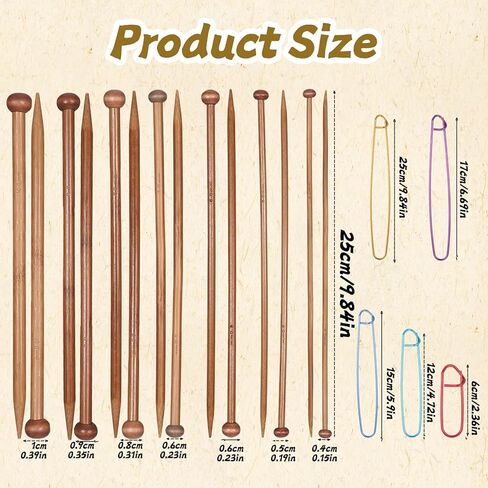 Sibba 7 Pairs Bamboo Knittinig Needles Set, Natural Wooden Knitting Needles for Beginners, Single Point Straight Long Needle for Sweater Shawl Scarf Socks Gloves in Saudi Arabia