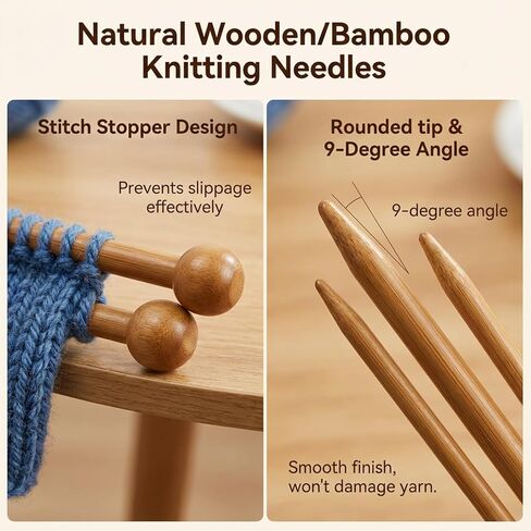 Sibba 7 Pairs Bamboo Knittinig Needles Set, Natural Wooden Knitting Needles for Beginners, Single Point Straight Long Needle for Sweater Shawl Scarf Socks Gloves in Saudi Arabia