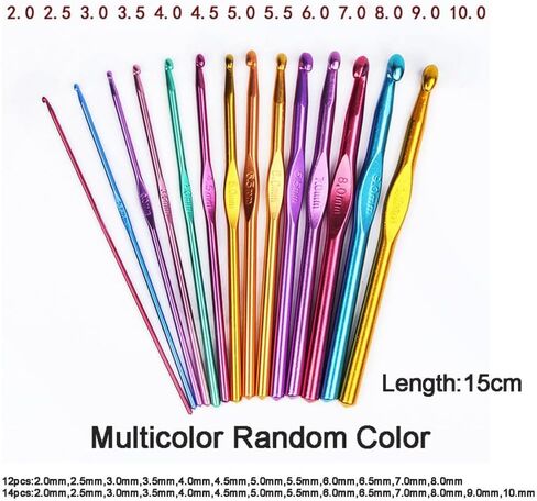 Crochet Hook Set 2mm-8mm/2mm-10mm Multicolor Mixed Weave Accessaries with Ergonomic Grips Yarn(12pcs(2mm-8mm)) in Saudi Arabia