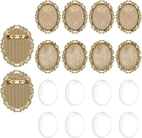 PH PandaHall 10 Sets Oval Brooch Cabochon Setting Vintage Oval Cabochons Bezel Photo Brooch Blank Bezel with Clear Glass Cabochon for Jewelry Making Christmas DIY Lapel Pins Gifts, 30x40mm in Kuwait