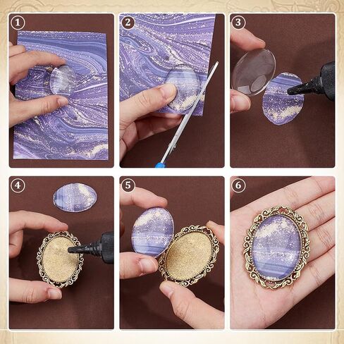 PH PandaHall 10 Sets Oval Brooch Cabochon Setting Vintage Oval Cabochons Bezel Photo Brooch Blank Bezel with Clear Glass Cabochon for Jewelry Making Christmas DIY Lapel Pins Gifts, 30x40mm in Kuwait