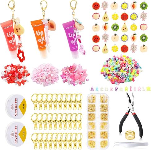 Janinka 275 Pcs Galentine Lip Gloss DIY Keychain Charms Accessories Gift Set Including Fruit Beads Letter Enameled Charms Lipstick Keyring for Valentine DIY Women Girls, Lip Balm Not Include(Classic) in Saudi Arabia