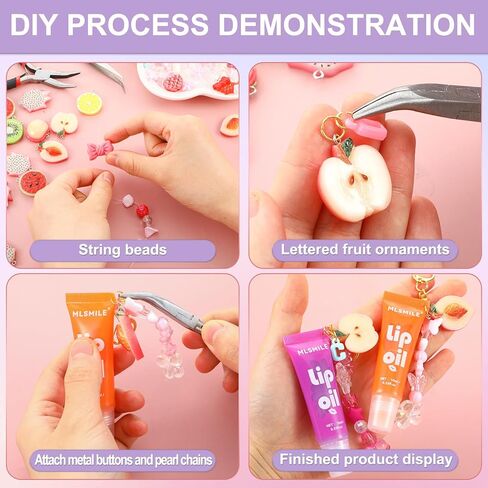 Janinka 275 Pcs Galentine Lip Gloss DIY Keychain Charms Accessories Gift Set Including Fruit Beads Letter Enameled Charms Lipstick Keyring for Valentine DIY Women Girls, Lip Balm Not Include(Classic) in Saudi Arabia