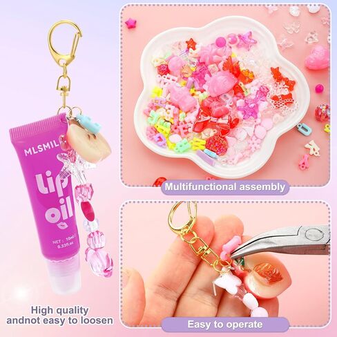 Janinka 275 Pcs Galentine Lip Gloss DIY Keychain Charms Accessories Gift Set Including Fruit Beads Letter Enameled Charms Lipstick Keyring for Valentine DIY Women Girls, Lip Balm Not Include(Classic) in Saudi Arabia