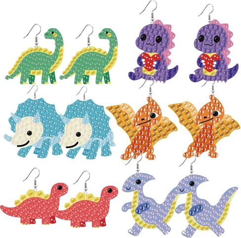 beinkmake 6Pairs Diamond Painted Earrings Making Kit Dinosaur Diamond Art Earring Set 5D DIY Acrylic Diamond Earrings for Adults Craft Party Festival Gifts in Saudi Arabia