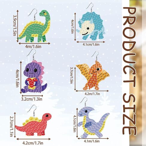 beinkmake 6Pairs Diamond Painted Earrings Making Kit Dinosaur Diamond Art Earring Set 5D DIY Acrylic Diamond Earrings for Adults Craft Party Festival Gifts in Saudi Arabia