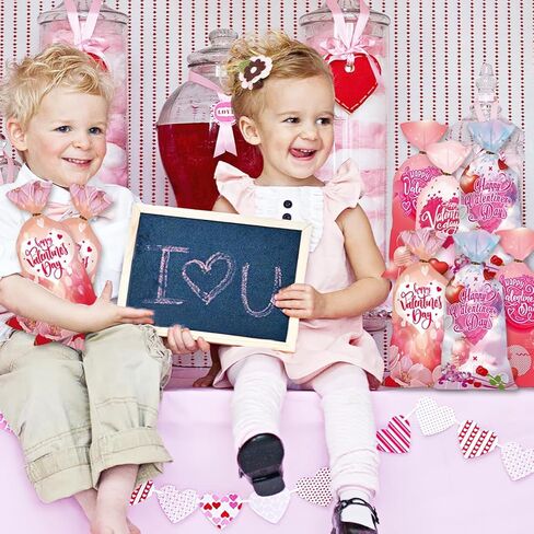AUOCATTAIL Valentine's Day Cellophane Treat Bags Red Pink Heart Candy Cookie Bags Treats Bags Happy Valentine's Day Patterned Plastic Wrap Gift Bag for Wedding Anniversary Party Supplies 50 Pcs in Saudi Arabia