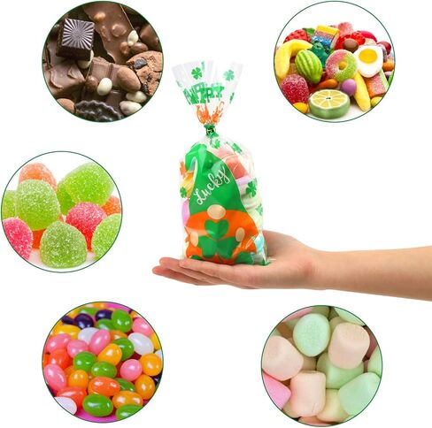 DERAYEE St. Patrick Day Cellophane Treat Bags, 160Pcs Clear Candy Goody Gift Bags with Twist Ties Lucky Shamrock Leprechaun Hat in Saudi Arabia