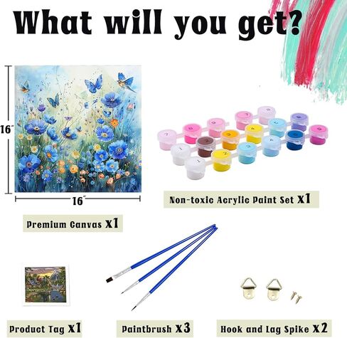 Hlison Paint by Numbers Kit for Adults, Flowers Adults Paint by Number Kits with Complete Sets, DIY Acrylic Paint by Number for Great Decor& Gift - 16x16 Inch in Kuwait