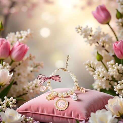 Pink Medium Collars Pet Pearl Dog Princess Bow Necklace Cute Collar Puppy Accessories Cat Jewelry Pearl Neck Strap for Dog Cat (M) in Saudi Arabia