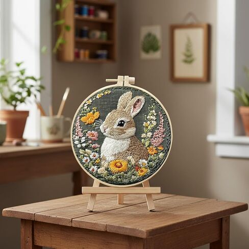 ARTopet Embroidery Kit for Beginners Cross Stitch Kits Needlepoint Set Easter Bunny Eggs Patterns Embroidery Thread Kit for Craft Lover Hand Stitch with Threads 5.9in Hoop Fabric-Bunny04 in Saudi Arabia