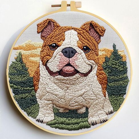 Punch Needle Kits English Bulldog Under Sunset Embroidery Starter Set with Hoop Easy for Beginners DIY Stress Relief Handmade Craft Hobby and Home Decor 20x20cm-2 in Saudi Arabia
