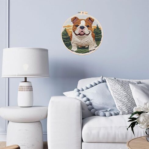 Punch Needle Kits English Bulldog Under Sunset Embroidery Starter Set with Hoop Easy for Beginners DIY Stress Relief Handmade Craft Hobby and Home Decor 20x20cm-2 in Saudi Arabia