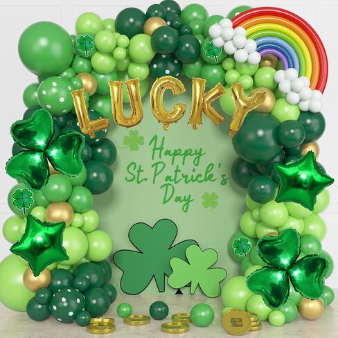Ouddy Life 165 Pcs St. Patrick’s Day Balloons Garland Arch Kit, Saint Patricks Day Party Decorations with Rainbow Green Gold Lucky Heart Star Foil Balloon for Green Shamrock Irish Lucky Supplies Decor in Saudi Arabia